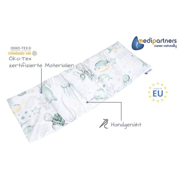 Medi Partners Kirschkernkissen Mikrowelle 60x20cm Körnerkissen groß Wärmekissen 800g 100% Baumwolle 5 kammern abnehmbarer Bezug - Kirschkernkissen nacken schulter Kältetherapie (Ozean)