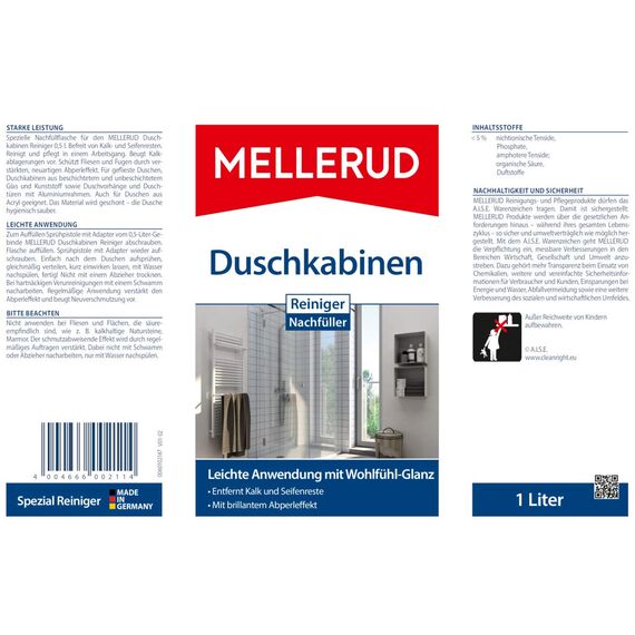 MELLERUD Duschkabinen Reiniger Nachfüller | 1 x 1 l | Wirksames Mittel gegen Kalk- & Seifenreste in der Dusche