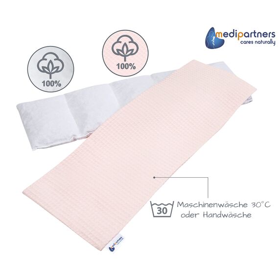 Medi Partners Kirschkernkissen Mikrowelle 60x20cm Körnerkissen groß Wärmekissen 800g 100% Baumwolle 5 kammern abnehmbarer Bezug - Kirschkernkissen nacken schulter Kältetherapie (Hell-Pink)
