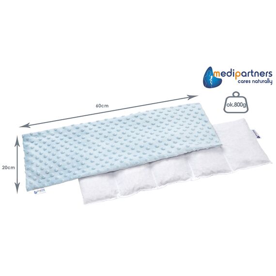 Medi Partners Kirschkernkissen Mikrowelle 60x20cm Körnerkissen groß Wärmekissen 800g 5 kammern abnehmbarer Bezug - Kirschkernkissen nacken schulter Kältetherapie (Hellblau Minky)