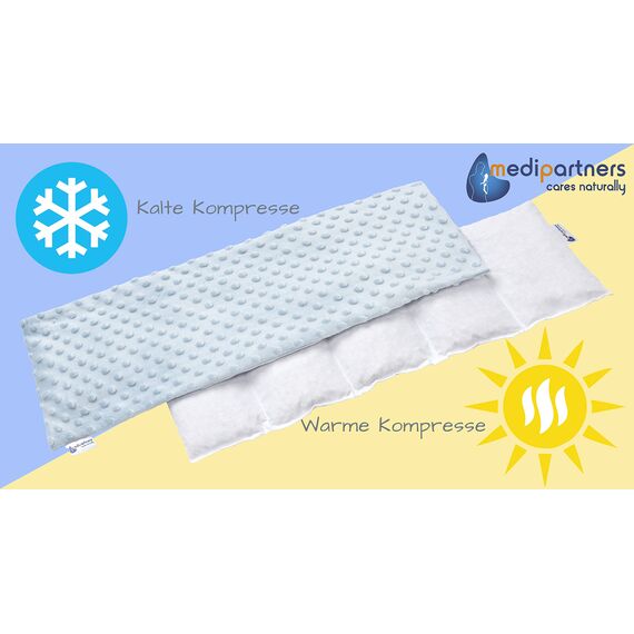 Medi Partners Kirschkernkissen Mikrowelle 60x20cm Körnerkissen groß Wärmekissen 800g 5 kammern abnehmbarer Bezug - Kirschkernkissen nacken schulter Kältetherapie (Hellblau Minky)