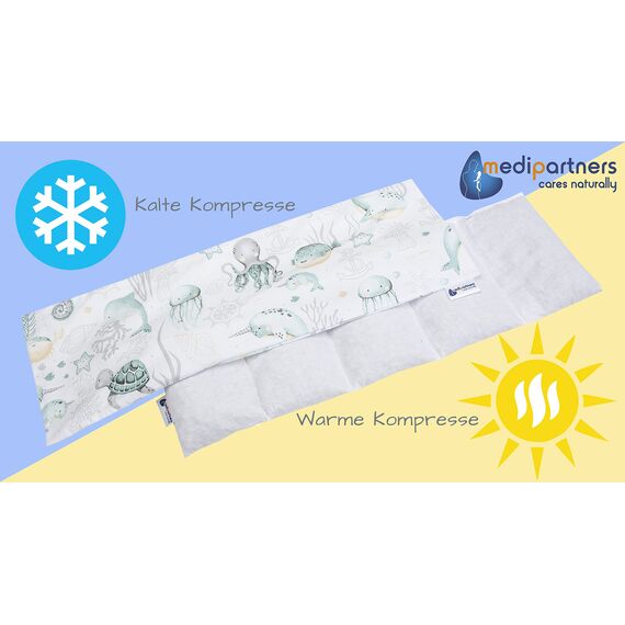 Medi Partners Kirschkernkissen Mikrowelle 60x20cm Körnerkissen groß Wärmekissen 800g 100% Baumwolle 5 kammern abnehmbarer Bezug - Kirschkernkissen nacken schulter Kältetherapie (Ozean)