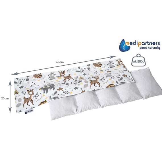 Medi Partners Kirschkernkissen Mikrowelle 60x20cm Körnerkissen groß Wärmekissen 800g 100% Baumwolle 5 kammern abnehmbarer Bezug - Kirschkernkissen nacken schulter Kältetherapie (Reh)