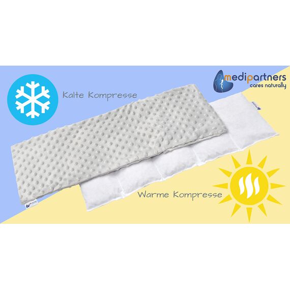 Medi Partners Kirschkernkissen Mikrowelle 60x20cm Körnerkissen groß Wärmekissen 800g 5 kammern abnehmbarer Bezug - Kirschkernkissen nacken schulter Kältetherapie (Grau Minky)