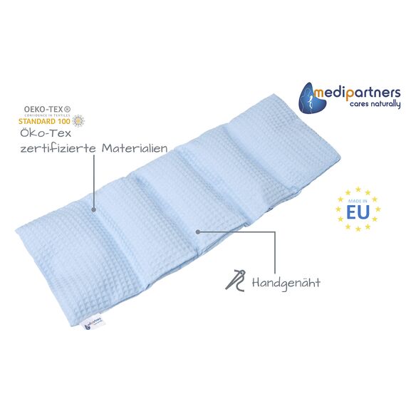 Medi Partners Kirschkernkissen Mikrowelle 60x20cm Körnerkissen groß Wärmekissen 800g 100% Baumwolle 5 kammern abnehmbarer Bezug - Kirschkernkissen nacken schulter Kältetherapie (Hellblau)