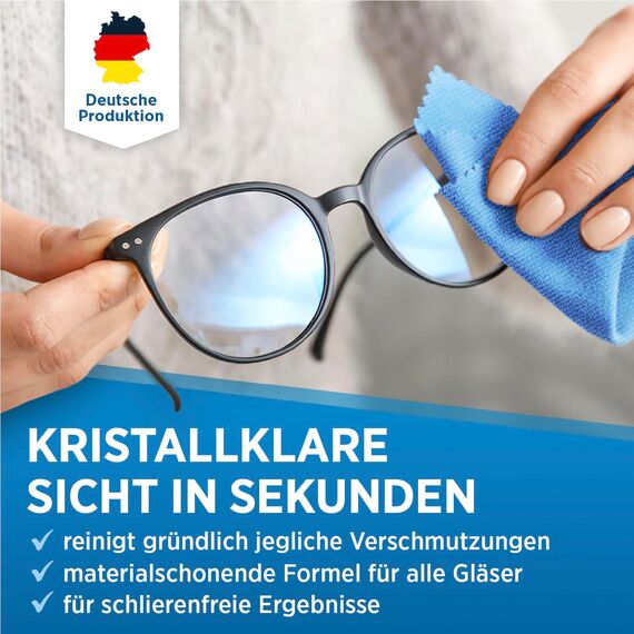 PRINOX 2x Brillenreiniger Set 250ml mit Mikrofaser Brillenputztuch - Brillen Reiniger mit Mikrofaser Tuch für alle Brillen gegen Fettflecken und Fingerabdrücke auf der Brille