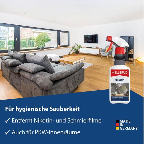 MELLERUD Nikotin Entferner | 1 x 0,5 l | Effizientes Mittel gegen hartnäckige Verschmutzungen auf Allen Oberflächen