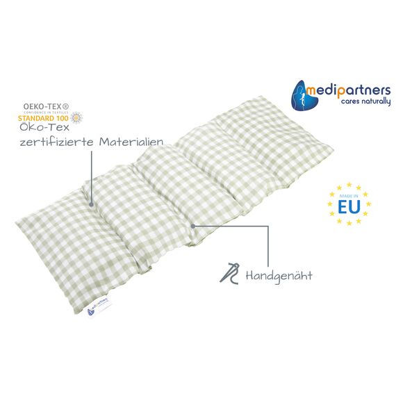 Medi Partners Kirschkernkissen Mikrowelle 60x20cm Körnerkissen groß Wärmekissen 800g 100% Baumwolle 5 kammern abnehmbarer Bezug - Kirschkernkissen nacken schulter Kältetherapie (Kariert)