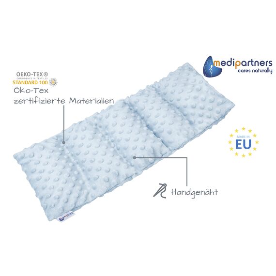 Medi Partners Kirschkernkissen Mikrowelle 60x20cm Körnerkissen groß Wärmekissen 800g 5 kammern abnehmbarer Bezug - Kirschkernkissen nacken schulter Kältetherapie (Hellblau Minky)