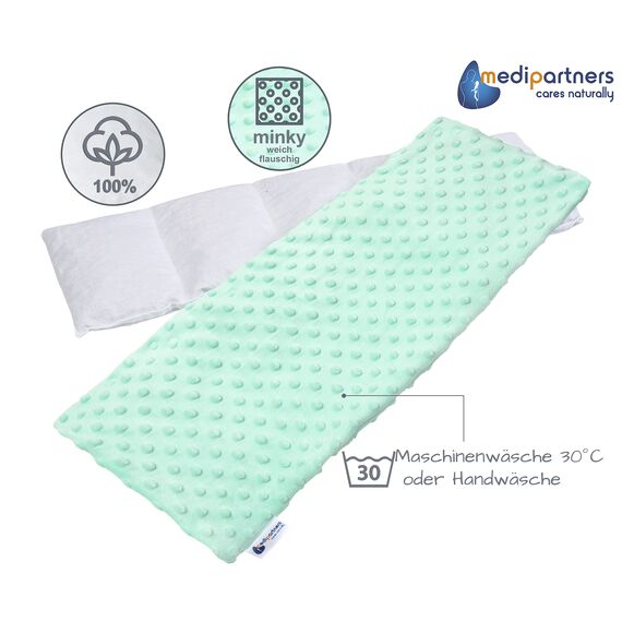 Medi Partners Kirschkernkissen Mikrowelle 60x20cm Körnerkissen groß Wärmekissen 800g 5 kammern abnehmbarer Bezug - Kirschkernkissen nacken schulter Kältetherapie (Minze Minky)