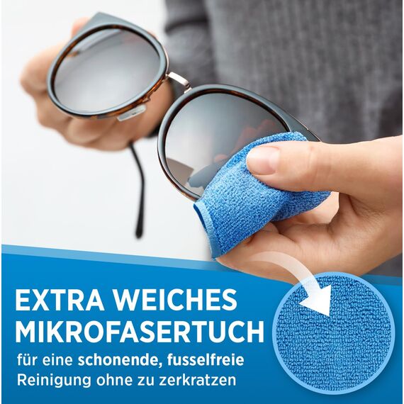 PRINOX Brillenreiniger Set 250ml mit Mikrofaser Brillenputztuch - Brillen Reiniger mit Mikrofaser Tuch für alle Brillen gegen Fettflecken und Fingerabdrücke auf der Brille