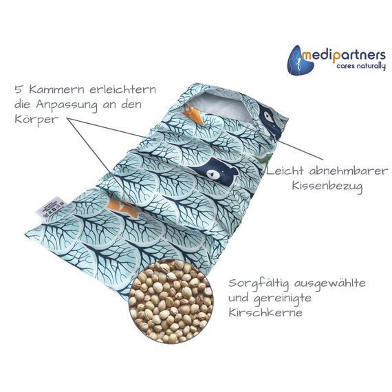 Medi Partners Kirschkernkissen Mikrowelle 60x20cm Körnerkissen groß Wärmekissen 800g 100% Baumwolle 5 kammern abnehmbarer Bezug - Kirschkernkissen nacken schulter Kältetherapie (Wald)