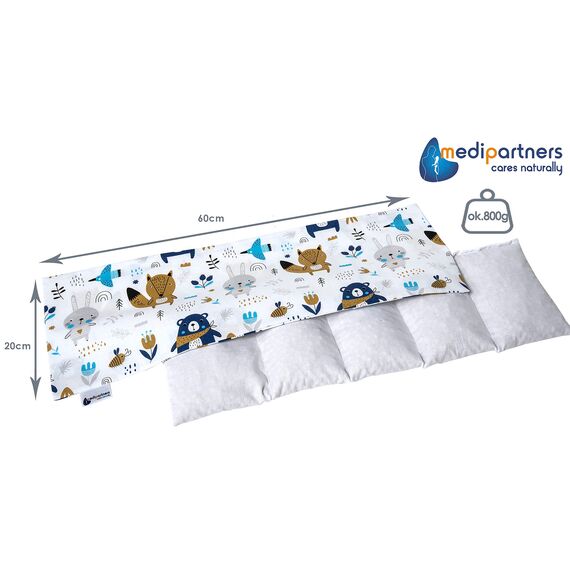 Medi Partners Kirschkernkissen Mikrowelle 60x20cm Körnerkissen groß Wärmekissen 800g 100% Baumwolle 5 kammern abnehmbarer Bezug - Kirschkernkissen nacken schulter Kältetherapie (Boho Animals)