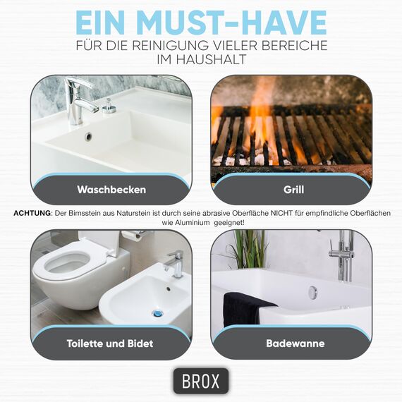 BROX Bimsstein WC 3 Stück – Klo Reiniger bei hartnäckigem Urinstein & Kalk – Pumice Stone Toilet – Toilettenstein für effektive Reinigung – Reinigungsstein – Urinsteinentferner mit schwarzem Griff
