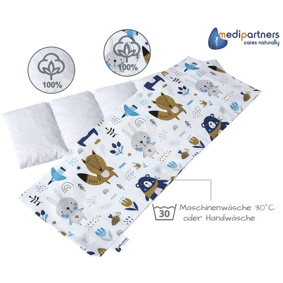 Medi Partners Kirschkernkissen Mikrowelle 60x20cm Körnerkissen groß Wärmekissen 800g 100% Baumwolle 5 kammern abnehmbarer Bezug - Kirschkernkissen nacken schulter Kältetherapie (Boho Animals)