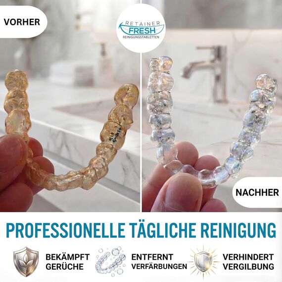 Retainer Reinigungstabletten – 36 Tabletten Retainer frisch, halten Sie Ihre Retainer und fleckenfrei – Retainer Reiniger Tablette, Mundschutz, gebissreiniger tabs, zahnschiene