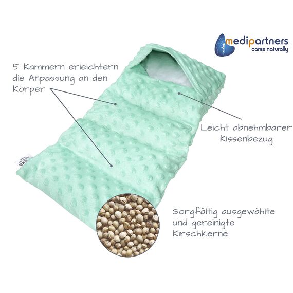 Medi Partners Kirschkernkissen Mikrowelle 60x20cm Körnerkissen groß Wärmekissen 800g 5 kammern abnehmbarer Bezug - Kirschkernkissen nacken schulter Kältetherapie (Minze Minky)
