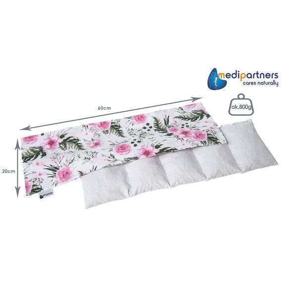 Medi Partners Kirschkernkissen Mikrowelle 60x20cm Körnerkissen groß Wärmekissen 800g 100% Baumwolle 5 kammern abnehmbarer Bezug - Kirschkernkissen nacken schulter Kältetherapie (Rosa Blumen)