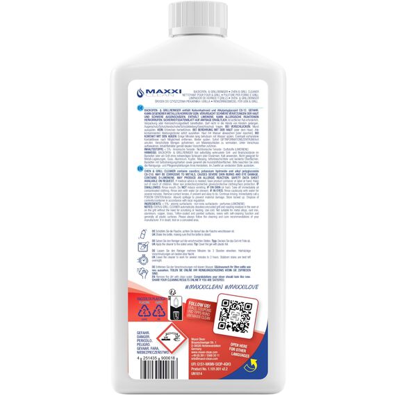 MAXXI CLEAN | Backofen- & Grillreiniger extra stark | 3x 750 ml Gel Paste | selbstarbeitender Reiniger und Fettlöser | für, Herdplatte & Grill | löst Verkrustungen ohne Aufheizen & Gerüche