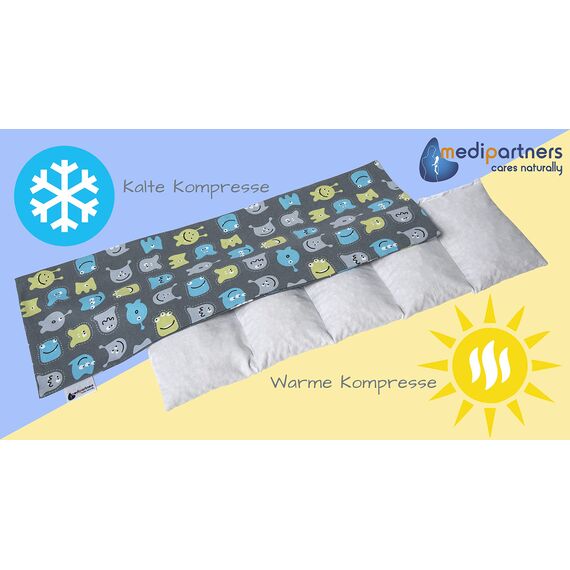 Medi Partners Kirschkernkissen Mikrowelle 60x20cm Körnerkissen groß Wärmekissen 800g 100% Baumwolle 5 kammern abnehmbarer Bezug - Kirschkernkissen nacken schulter Kältetherapie (Kreaturen)