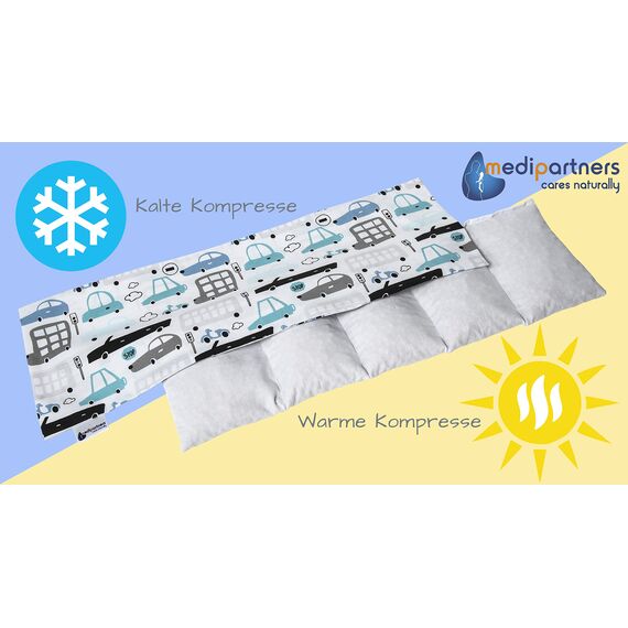 Medi Partners Kirschkernkissen Mikrowelle 60x20cm Körnerkissen groß Wärmekissen 800g 100% Baumwolle 5 kammern abnehmbarer Bezug - Kirschkernkissen nacken schulter Kältetherapie (Cars)