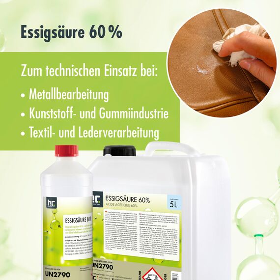 Höfer Chemie 6x 1 L Essigsäure 60% - optimaler Reiniger und Entkalker - Premium Qualität Made in Germany