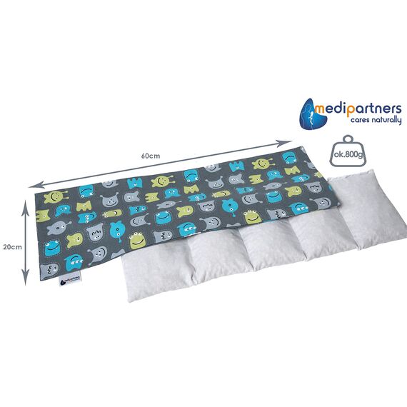 Medi Partners Kirschkernkissen Mikrowelle 60x20cm Körnerkissen groß Wärmekissen 800g 100% Baumwolle 5 kammern abnehmbarer Bezug - Kirschkernkissen nacken schulter Kältetherapie (Kreaturen)
