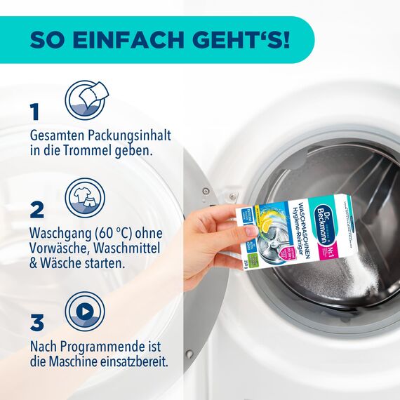 Dr. Beckmann Waschmaschinen Hygiene-Reiniger | Maschinenreiniger mit Aktivkohle | entfernt unangenehme Gerüche | 250 g