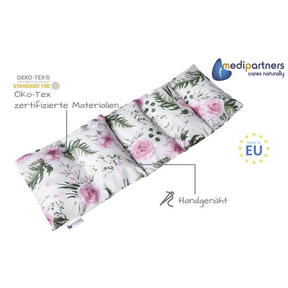 Medi Partners Kirschkernkissen Mikrowelle 60x20cm Körnerkissen groß Wärmekissen 800g 100% Baumwolle 5 kammern abnehmbarer Bezug - Kirschkernkissen nacken schulter Kältetherapie (Rosa Blumen)