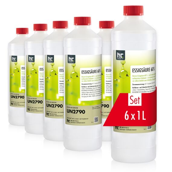 Höfer Chemie 6x 1 L Essigsäure 60% - optimaler Reiniger und Entkalker - Premium Qualität Made in Germany