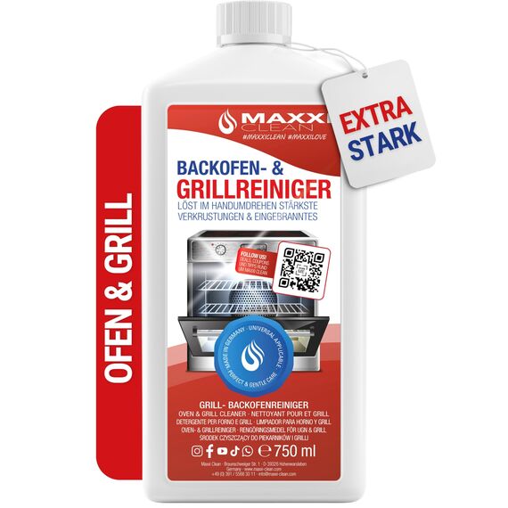 MAXXI CLEAN | Backofen & Grillreiniger - das Original | 750 ml Gel Paste | selbstarbeitender Reiniger und Fettlöser | für Backofen, Herdplatte & Grill | löst hartnäckige Verkrustungen
