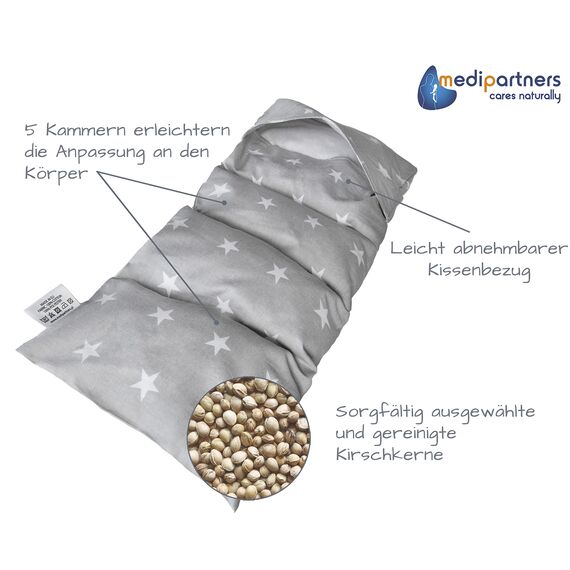 Medi Partners Kirschkernkissen Mikrowelle 60x20cm Körnerkissen groß Wärmekissen 800g 100% Baumwolle 5 kammern abnehmbarer Bezug - Kirschkernkissen nacken schulter Kältetherapie (Stars)
