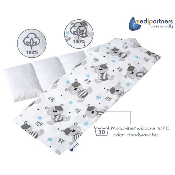 Medi Partners Kirschkernkissen Mikrowelle 60x20cm Körnerkissen groß Wärmekissen 800g 100% Baumwolle 5 kammern abnehmbarer Bezug - Kirschkernkissen nacken schulter Kältetherapie (Teddy)