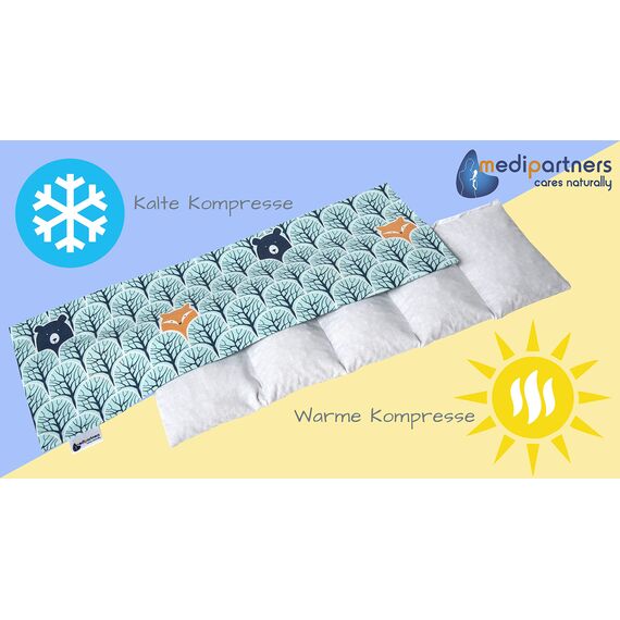 Medi Partners Kirschkernkissen Mikrowelle 60x20cm Körnerkissen groß Wärmekissen 800g 100% Baumwolle 5 kammern abnehmbarer Bezug - Kirschkernkissen nacken schulter Kältetherapie (Wald)