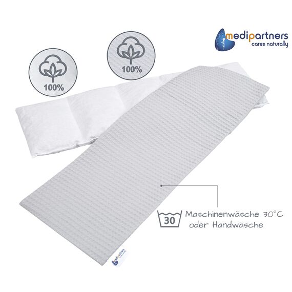 Medi Partners Kirschkernkissen Mikrowelle 60x20cm Körnerkissen groß Wärmekissen 800g 100% Baumwolle 5 kammern abnehmbarer Bezug - Kirschkernkissen nacken schulter Kältetherapie (Grau)