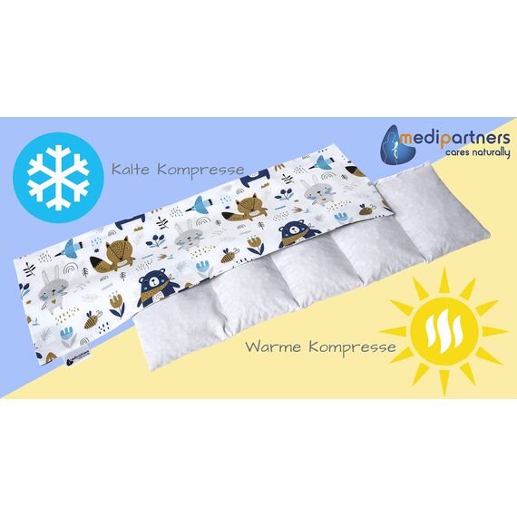 Medi Partners Kirschkernkissen Mikrowelle 60x20cm Körnerkissen groß Wärmekissen 800g 100% Baumwolle 5 kammern abnehmbarer Bezug - Kirschkernkissen nacken schulter Kältetherapie (Boho Animals)