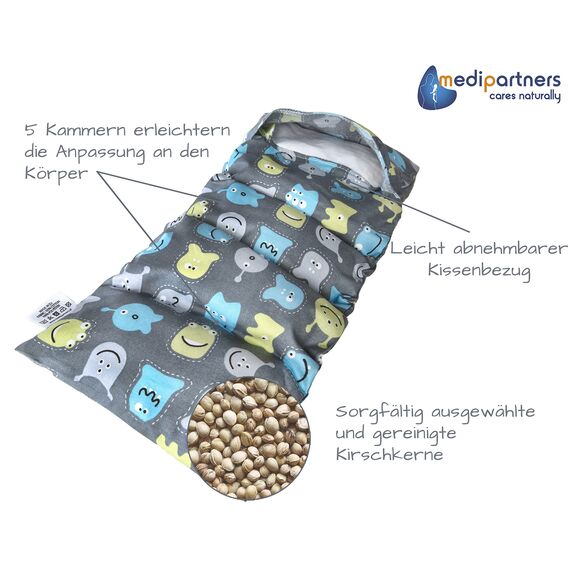 Medi Partners Kirschkernkissen Mikrowelle 60x20cm Körnerkissen groß Wärmekissen 800g 100% Baumwolle 5 kammern abnehmbarer Bezug - Kirschkernkissen nacken schulter Kältetherapie (Kreaturen)
