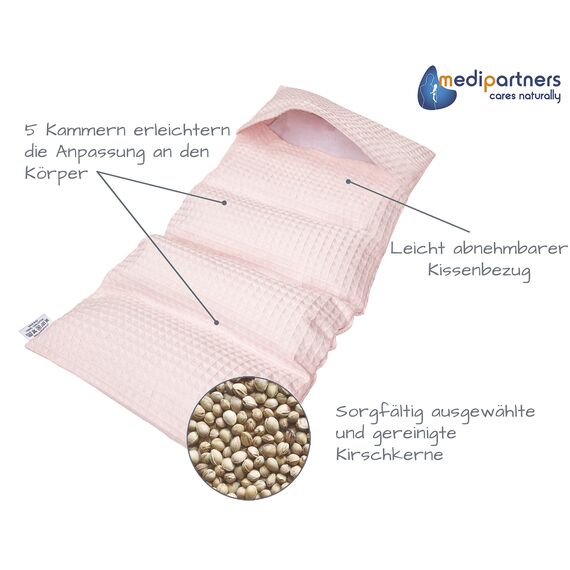Medi Partners Kirschkernkissen Mikrowelle 60x20cm Körnerkissen groß Wärmekissen 800g 100% Baumwolle 5 kammern abnehmbarer Bezug - Kirschkernkissen nacken schulter Kältetherapie (Hell-Pink)