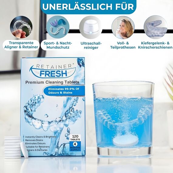 Retainer Reinigungstabletten – 36 Tabletten Retainer frisch, halten Sie Ihre Retainer und fleckenfrei – Retainer Reiniger Tablette, Mundschutz, gebissreiniger tabs, zahnschiene