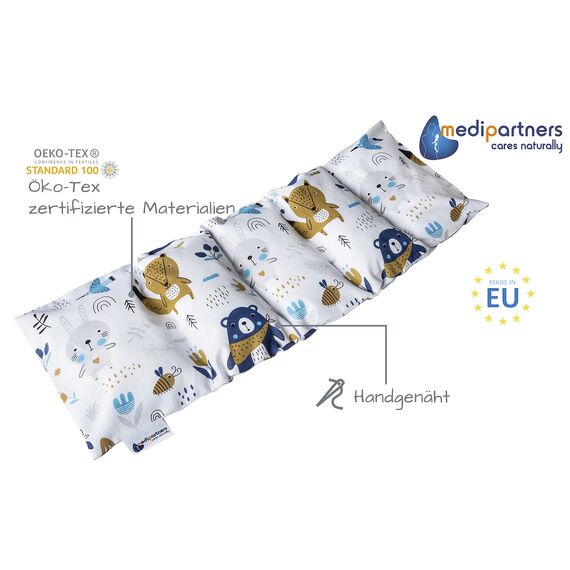 Medi Partners Kirschkernkissen Mikrowelle 60x20cm Körnerkissen groß Wärmekissen 800g 100% Baumwolle 5 kammern abnehmbarer Bezug - Kirschkernkissen nacken schulter Kältetherapie (Boho Animals)