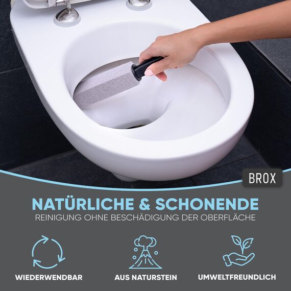 BROX Bimsstein WC 3 Stück – Klo Reiniger bei hartnäckigem Urinstein & Kalk – Pumice Stone Toilet – Toilettenstein für effektive Reinigung – Reinigungsstein – Urinsteinentferner mit schwarzem Griff
