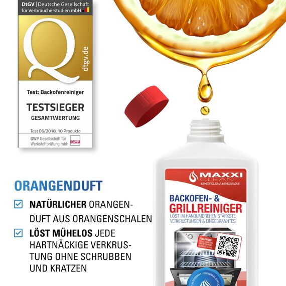 MAXXI CLEAN | Backofen & Grillreiniger - das Original | 750 ml Gel Paste | selbstarbeitender Reiniger und Fettlöser | für Backofen, Herdplatte & Grill | löst hartnäckige Verkrustungen