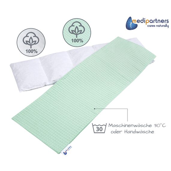 Medi Partners Kirschkernkissen Mikrowelle 60x20cm Körnerkissen groß Wärmekissen 800g 100% Baumwolle 5 kammern abnehmbarer Bezug - Kirschkernkissen nacken schulter Kältetherapie (Minze)