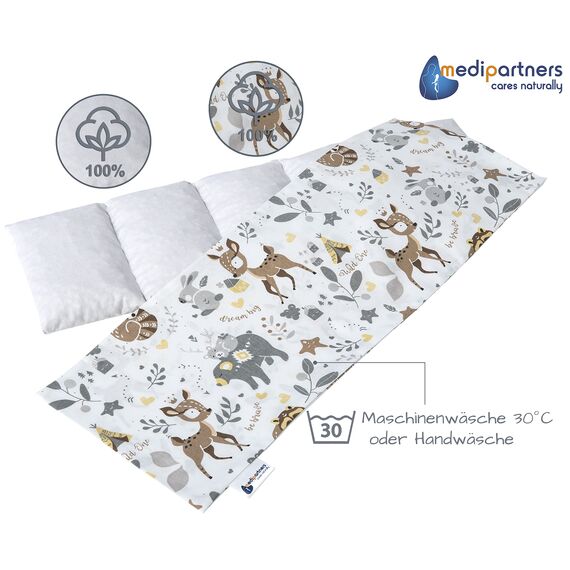 Medi Partners Kirschkernkissen Mikrowelle 60x20cm Körnerkissen groß Wärmekissen 800g 100% Baumwolle 5 kammern abnehmbarer Bezug - Kirschkernkissen nacken schulter Kältetherapie (Reh)