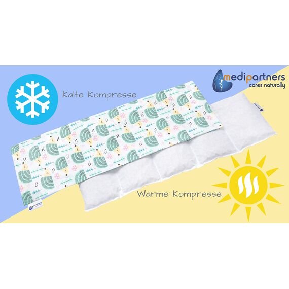 Medi Partners Kirschkernkissen Mikrowelle 60x20cm Körnerkissen groß Wärmekissen 800g 100% Baumwolle 5 kammern abnehmbarer Bezug - Kirschkernkissen nacken schulter Kältetherapie (Minze Igel)