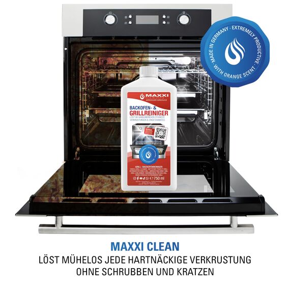 Maxxi Clean | Backofen- Grillreiniger extra stark | 2x 750 ml Gel Paste | selbstarbeitender Reiniger und Fettlöser | für, Herdplatte & Grill | löst Verkrustungen ohne Aufheizen & Gerüche