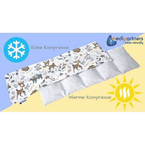 Medi Partners Kirschkernkissen Mikrowelle 60x20cm Körnerkissen groß Wärmekissen 800g 100% Baumwolle 5 kammern abnehmbarer Bezug - Kirschkernkissen nacken schulter Kältetherapie (Reh)