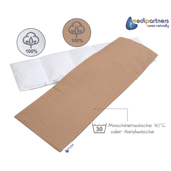 Medi Partners Kirschkernkissen Mikrowelle 60x20cm Körnerkissen groß Wärmekissen 800g 100% Baumwolle 5 kammern abnehmbarer Bezug - Kirschkernkissen nacken schulter Kältetherapie (Beige)