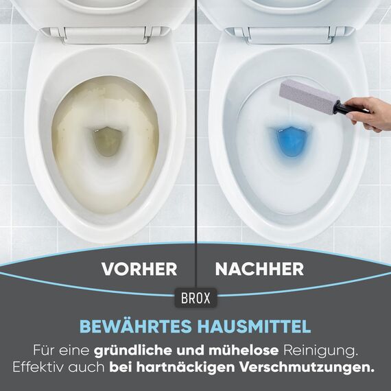 BROX Bimsstein WC 3 Stück – Klo Reiniger bei hartnäckigem Urinstein & Kalk – Pumice Stone Toilet – Toilettenstein für effektive Reinigung – Reinigungsstein – Urinsteinentferner mit schwarzem Griff