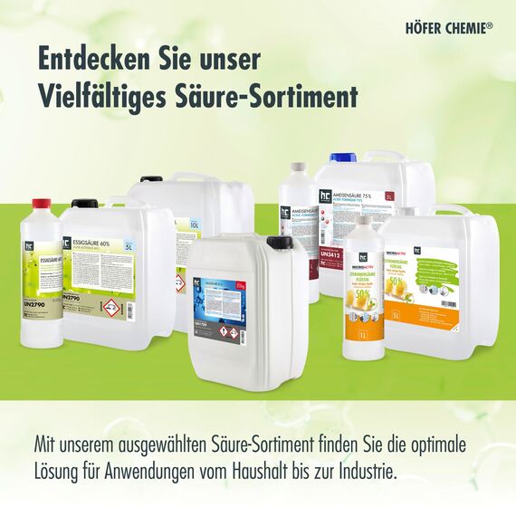 Höfer Chemie 6x 1 L Essigsäure 60% - optimaler Reiniger und Entkalker - Premium Qualität Made in Germany